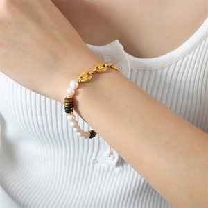 Parures de bijoux tendance pour femmes et jeunes filles en acier inoxydable avec pierre œil de tigre et perles d'eau douce - Product Image 2