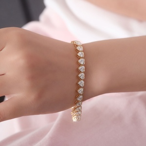 High Quality 18K Yellow <b>Gold</b> with D VVS Heart Cut Moissanite Tennis Chain Link Bracelets Custom Designer Bracelet Jewelry - Product Image 3