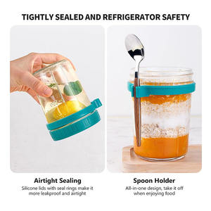 12oz 16oz Récipient hermétique à large bouche pots <span class=keywords><strong>d</strong></span>'<span class=keywords><strong>avoine</strong></span> de nuit de <span class=keywords><strong>yaourt</strong></span> avec cuillère <span class=keywords><strong>et</strong></span> couvercle - Product Image 2