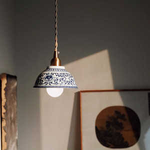 Chinese Blue And White Porcelain Pendant <b>Light</b> <b>Single</b> Head Round Shape Led <b>Light</b> Source For Home Tea Room Living Room Bedroom - Product Image 3