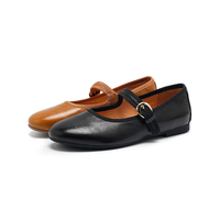 Chaussures plates Mary Jane rétro en cuir lavé pour femmes, chaussures décontractées à boucle