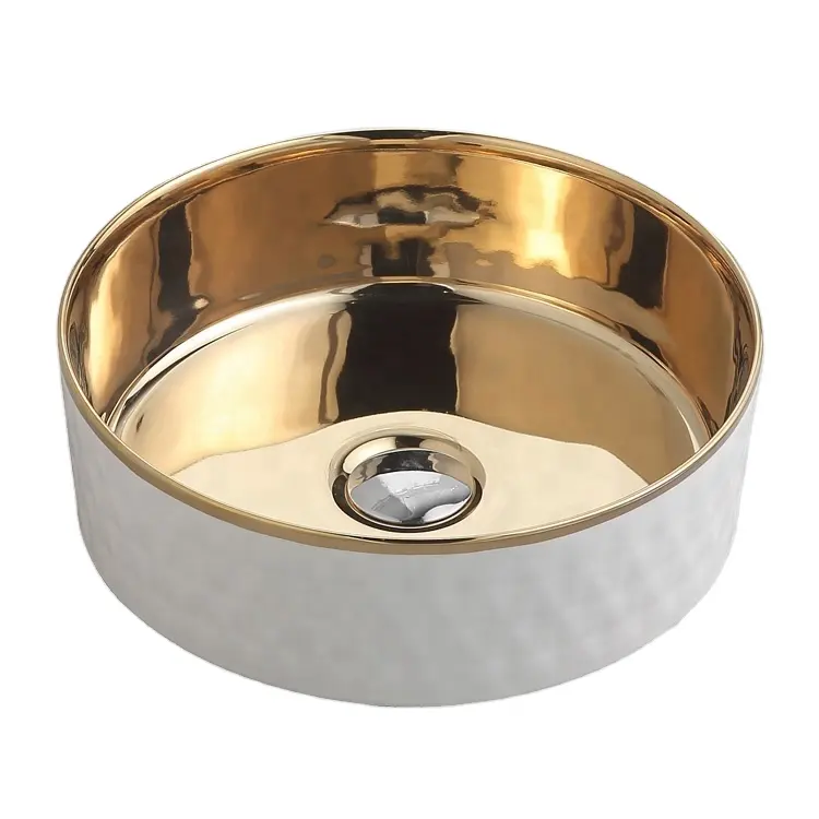 Lavabo de mano galvanizado dorado, encimera artística de baño, precio barato