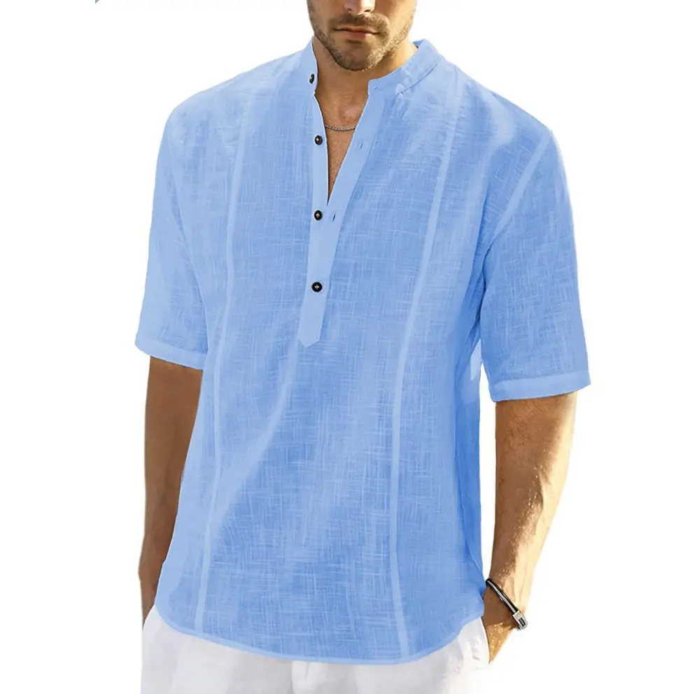 S-2XL Spring and Autumn New Men's Comfortable Casual Linen Shirt Medium Sleeve Men's streetwear Top
