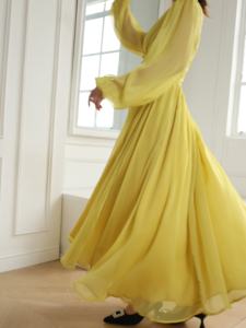 BSG <span class=keywords><strong>Garment</strong></span> <span class=keywords><strong>Fashion</strong></span> Plus Size Elegante Chique Hoge Kwaliteit V-hals Lange Mouwen Chiffon Feestjurk met Spleet Maxi Jurk voor Dames - Product Image 5