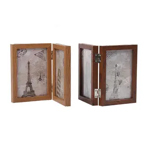 New Style Home Decoration Wooden Photo Frame Student Gift Double Wooden Folding Picture Frame With Acrylic and Hinged