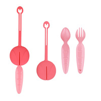 Ensemble de couverts pour enfants mignons, 2 pièces, cuillères et fourchettes en plastique de qualité alimentaire avec motif de dessin animé, réutilisables et avec étui de rangement pour les repas