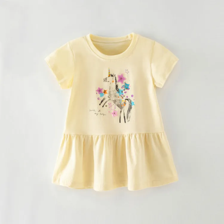 Toptan moda askı etek bebek kız elbiseleri 2-12 yüksek kaliteli unicorn çocuklar kızlar için elbiseler