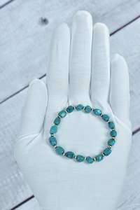 กำไลข้อมือยืดหยุ่นทำมือสไตล์วินเทจ ชุบแพลตตินั่ม ประดับเทอร์ควอยซ์และไข่มุกเงินสเตอร์ลิง สำหรับทุกเพศ - Product Image 4