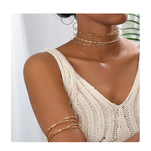 Gold & <b>Silver</b> Plated Minimalist Twist Design Adjustable Open <b>Choker</b> and Arm Cuff Set - Product Image 1