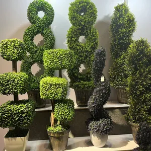 S031 pohon buatan Boxwood tiga bola Topiary pohon pot dicetak pohon Faux tanaman untuk Indoor Outdoor dekorasi taman rumah