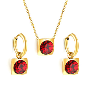 Women's Gold Plated Crystal Jewelry <b>Set</b> Geometric <b>Square</b> Pendant Necklace Earrings Everyday Wear Bezel Setting - Product Image 5