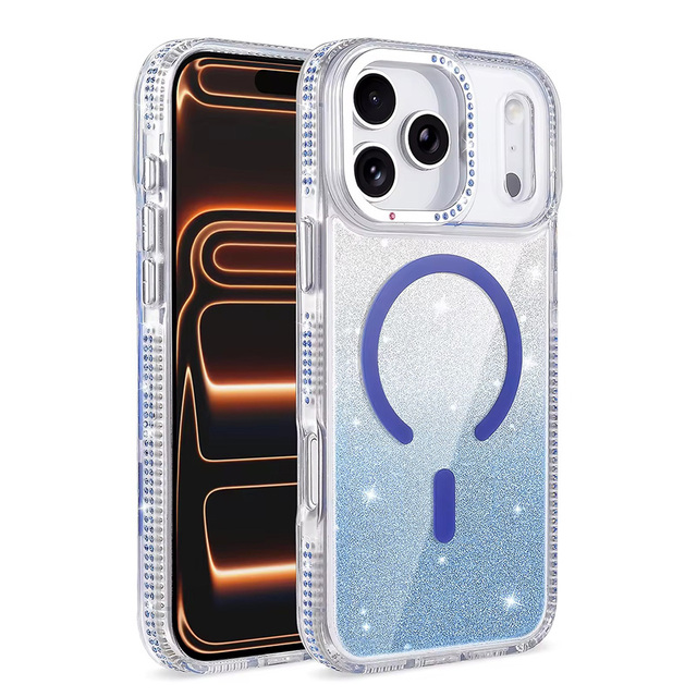 Wholesale Magnetic Diamond-Encrusted Transparent Drop-Resistant Phone Case for iPhone 17 Air 16E 15 14 13 Pro Max