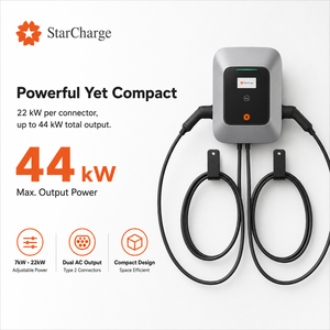 Chargeur de véhicule électrique AC StarCharge Saturn à double port 22 kW, montage mural ou sur poteau, EVSE flexible pour destination - Product Image 2