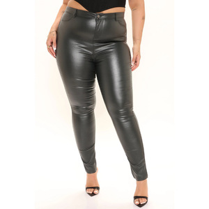 Taglie forti <span class=keywords><strong>pantaloni</strong></span> <span class=keywords><strong>di</strong></span> pelle Skinny Sexy da <span class=keywords><strong>donna</strong></span> Slim Fit a vita alta <span class=keywords><strong>pantaloni</strong></span> <span class=keywords><strong>di</strong></span> finta pelle <span class=keywords><strong>donna</strong></span> nera e marrone in pelle sintetica - Product Image 1