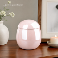 Urna Conmemorativa de Cerámica para Mascotas, 500ml, Frasco con Tapa en Forma de Huevo, Blanco Mate, Rosa Brillante, Pequeña Ceniza para Cremación, Moderna y Elegante