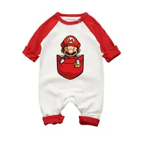 Baby Mädchen Super Mario Cartoon Print Strampler Winter Dicke Kind Warme Kleidung Kontrast Farbe Snap Neck Overall Oberbekleidung