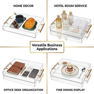 Plateau de service en acrylique de haute qualité avec poignées en métal doré, design personnalisé, prix d'usine en gros, décoration transparente pour la cuisine et la maison - Product Image 2