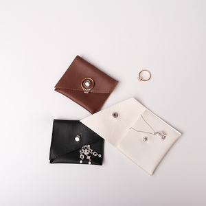 Custom logo Pu Leather Flap Snap Earring Necklace Ring Pendant Jewelry Pouches Packaging Bag with Button for Jewellery Package - Product Image 2