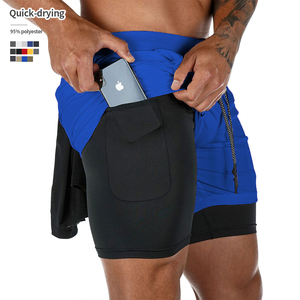 Quick Dry Mesh 95% Polyester OEM Custom Logo Sport Drawstring Double Layer 2 in 1 Short Gym Man - Product Image 1