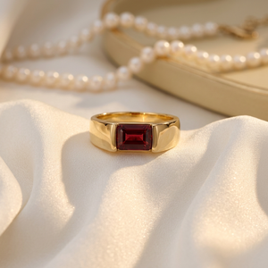 Red <b>Garnet</b> Cushion Cut Signet <b>Ring</b> <b>Silver</b> Plated Natural Stone Prong Setting Bold Statement <b>Ring</b> Minimal Modern Handmade - Product Image 4