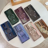 Étui de téléphone antichoc en cuir PU avec porte-cartes et électroplaqué magnétique TPU+PC pour Samsung S23 S24 S25 S26 Plus Ultra