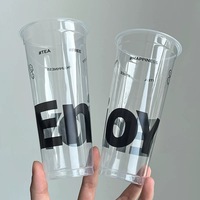 Gobelets en plastique PP à paroi simple, personnalisés avec logo imprimé UV, 12/16/24/32 oz, avec couvercles transparents de 90 mm de diamètre, pour café froid et boissons gazeuses