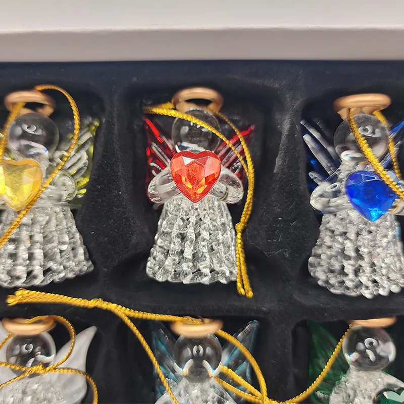 Producto caliente taladro de corazón cepillado Ángel conjunto colgante de cristal para decoración de Navidad