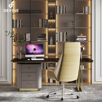 Bureau d'ordinateur de luxe en acier inoxydable doré pour le bureau à domicile, ensemble de meubles