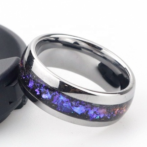 Poya thiên hà Tinh Vân Thiên Thạch ban nhạc màu tím sa thạch vonfram Nhẫn cưới 8mm Damascus mô hình Tinh Vân Vòng - Product Image 5