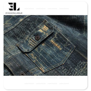 LARSUR Custom Factory 3D Full Dtg <span class=keywords><strong>Dgt</strong></span> Print Patchwork Applique Chaqueta de mezclilla Trompe L'oeil Loeil Graphic Digital Jean Jacket - Product Image 3