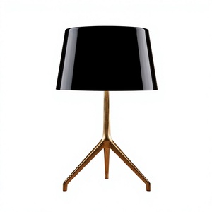 Lampe de table moderne en laiton de style mid-century, abat-jour noir en forme de tambour, source lumineuse LED E27, protection oculaire, taille moyenne, design décoratif, Wi-Fi AC - Product Image 1