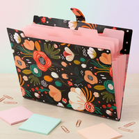 Porte-documents extensible en PP à 5 poches, motif floral, design accordéon, sac de rangement personnalisé, organiseur portable pour documents et reçus, idéal pour l'école