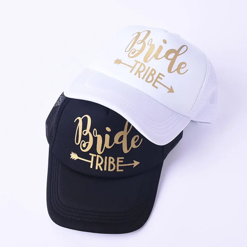 หมวกเบสบอลเจ้าสาวปรับได้สำหรับผู้หญิงหมวกแฟชั่นผ้าฟองน้ำตาข่ายพิมพ์สีทองปรับได้สำหรับงานแต่งงาน