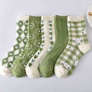 New Cotton Autumn Winter Green <b>Socks</b> Woman Mid Tube Moisture Wicking <b>Socks</b> for Women - Product Image 2