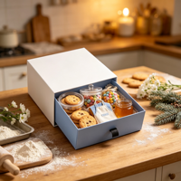 Caja de regalo azul para repostería con tarros de galletas, dulces, miel y mini delantal, set de regalo de galletas al por mayor para embalaje de cocina