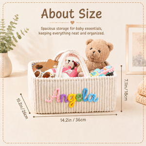 Cesta de Almacenamiento de Juguetes para Bebés con Nombre Personalizado, Organizador de Pañales de Pana Personalizado con Asas, Decoración para Cuarto de Bebé - Product Image 3