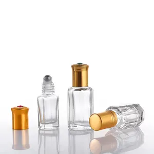 Empty 2ml Glass Vial Roll On Bottle 10ml 30ml 50ml Amber Glass Essential Oil Octagon Attar 10ml Roller Bottle