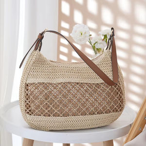Sac à bandoulière tressé tendance en paille, grande capacité, forme boulette, pour l'été, les vacances et la plage - Product Image 4