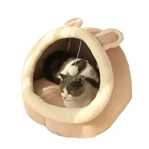 新しい漫画かわいい小さな恐竜の形のペットの猫の家はオールシーズン暖かく快適なペットの猫のベッドを供給します