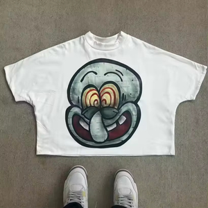 Camisetas recortadas de algodón 100% para hombre, camiseta gráfica estampada Y2K, ropa de calle, ajuste extragrande de lujo de alta calidad - Product Image 1