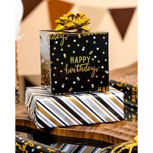 Rollo de Papel de Regalo de Cumpleaños, Negro Metálico Holográfico, Feliz Cumpleaños, Rayas Reversibles, 46.5 Pies Cuadrados, para Manualidades - Product Image 5