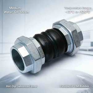 מחבר גומי גמיש כפול כדורי EPDM עם הברגה NPT של 1/2 אינץ', כולל ברגים ואומים, עבור צנרת תעשייתית - Product Image 2