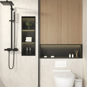 Estantes de Almacenamiento para Nicho de Ducha de Baño Modernos de Dos Niveles, de Acero Inoxidable Cepillado Negro Mate Dorado, de 25 Pulgadas, para Renovación - Product Image 3