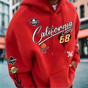 เสื้อฮู้ดดี้โอเวอร์ไซส์ California Glory 68 ลายพิมพ์สำหรับผู้ชาย สีแดง สไตล์สตรีทแวร์ ผ้าฝ้ายเฟรนช์เทอร์รี่ - Product Image 2