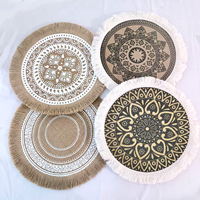 Sets de table ronds en jute tressé naturel avec pompons, décoration de table de mariage bohème