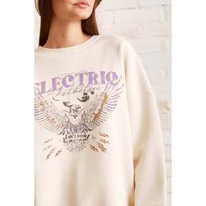 Sudadera de Cuello Redondo Color Crema para Mujer, Informal, Tejida, Transpirable, 320g, Sin Forro - Product Image 2