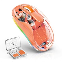 Kablosuz Çift Modlu Şeffaf Mouse Şarj Edilebilir 5 Tuşlu RGB Işıklı Optik Kablosuz Mouse USB Type C Sağ El İçin Masaüstü Mouse