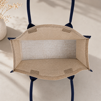 Sac fourre-tout en jute personnalisé avec garniture contrastante, protection d'angle, aspect lin, durable, pour femme, usage quotidien, boutique