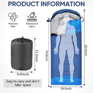 Saco de Dormir Tipo Momia para Adultos, para Acampar al Aire Libre, Transpirable, de Poliéster Azul, Longitud Estándar, Portátil - Product Image 2