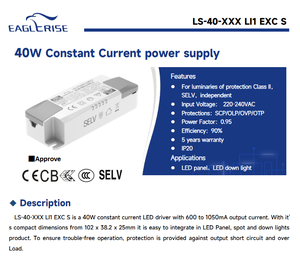 Controlador LED de Corriente Constante EAGLERISE LS-40-XXX LI1 EXC S 40W 600-1050mA 220-240VAC Alto Factor de Potencia IP20 Fuente de Alimentación LED - Product Image 2